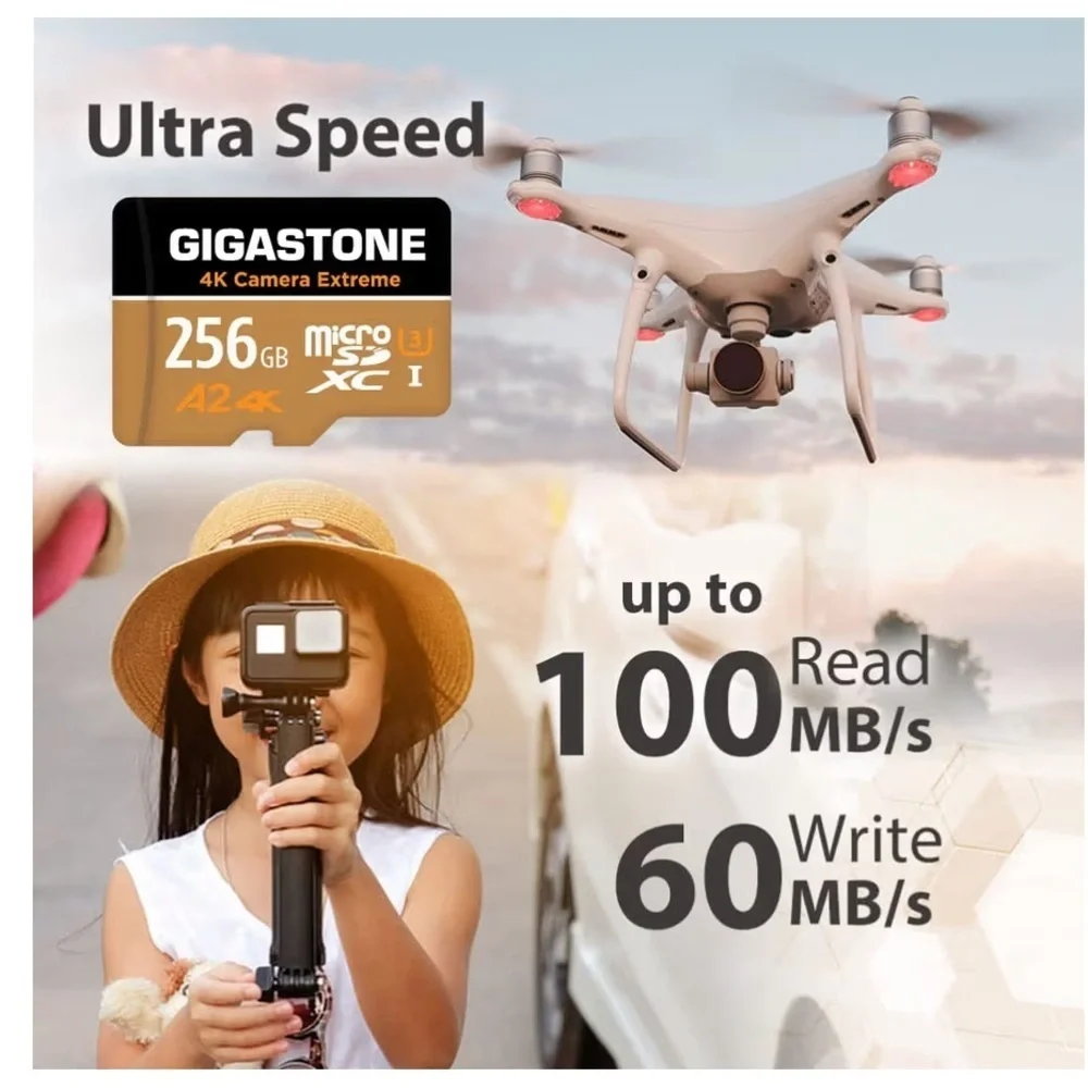 GIGASTONE 256GB Micro SD Card, 4K Camera Extreme, MicroSDXC Memory Card